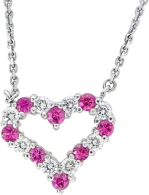 Large Heart Shaped Diamond & Pink Sapphire Pendant In 14K White Gold - Dia  Rise Inc.